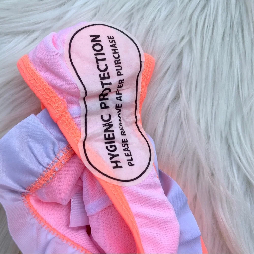 Girls One Piece Horse & Ruffles Swimsuit Coral & Gold Toddler 2T